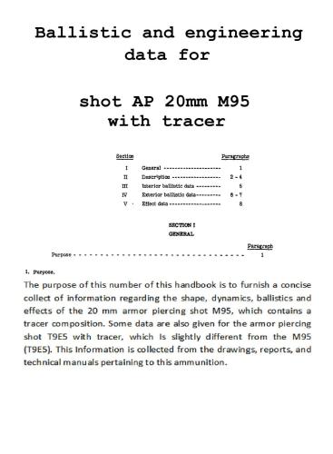 Ballistic and engineering data for shot AP 20mm M95 with tracer