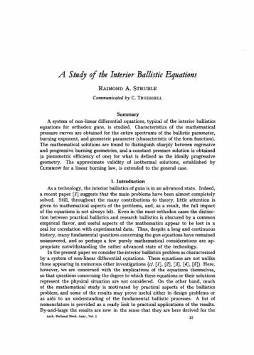 A Study of the Interior Ballistic equations