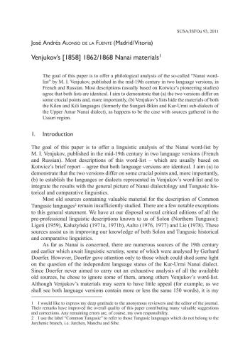 Venjukov’s [1858] 1862/1868 Nanai materials