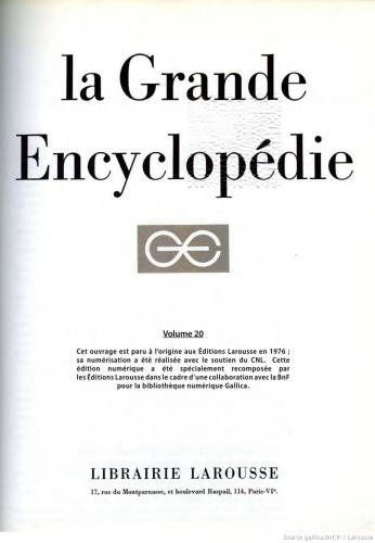 Larousse. La Grande encyclopédie. Tom 20