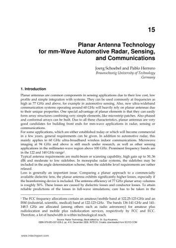 Radar Technology. Chapter 15. Planar Antenna Technology for mm-Wave Automotive Radar, Sensing, and Communications