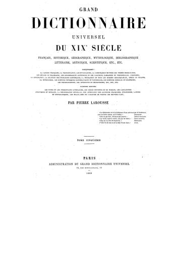 Grand dictionnaire universel du XIXe siècle. Tom 5 (Cont-Czyz) [Большой универсальный словарь XIX в.]