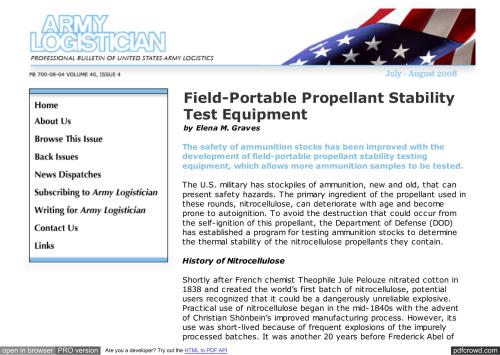 Field-Portable Propellant Stability Test Equipment