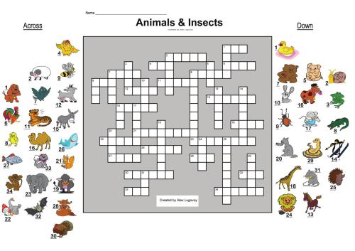 Кроссворд о животных на английском языке. Animals and Insects crossword