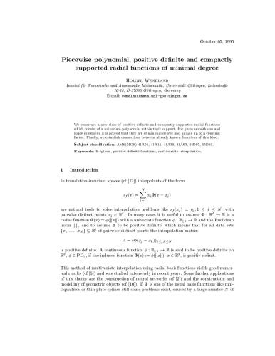 Piecewise polynomial, positive definite and compactly supported radial functions of minimal degree