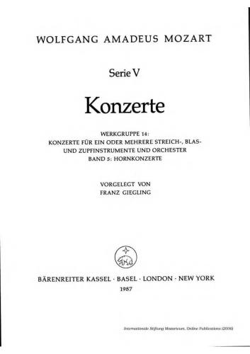 Horn Concerto. Konzerte in Es (KV 417)