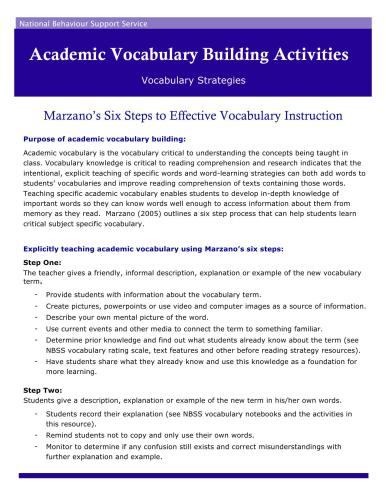 Academic Vocabulary Building Activities. Vocabulary Strategies