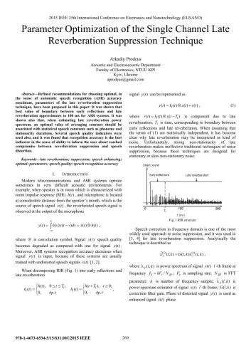 Parameter Optimization of the Single Channel Late Reverberation Suppression Technique