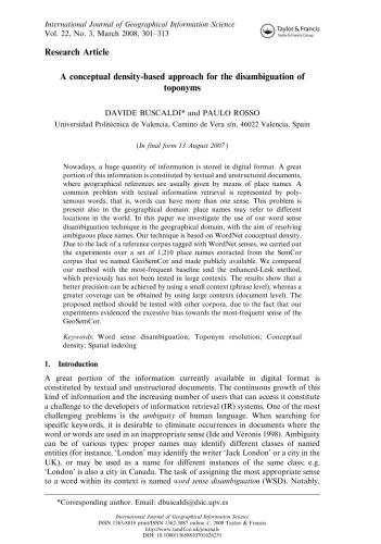 A conceptual density-based approach for the disambiguation of toponyms