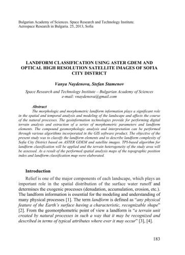 Landform Classification Using Aster Gdem And Optical High Resolution Satellite Images Of Sofia City District