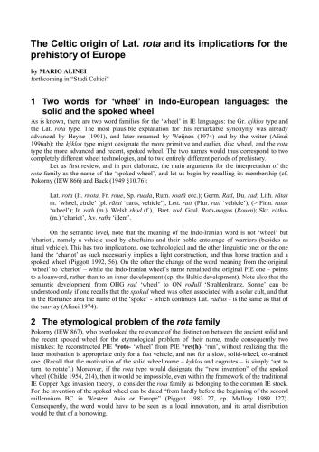 The Celtic origin of Lat. rota and its implications for the prehistory of Europe