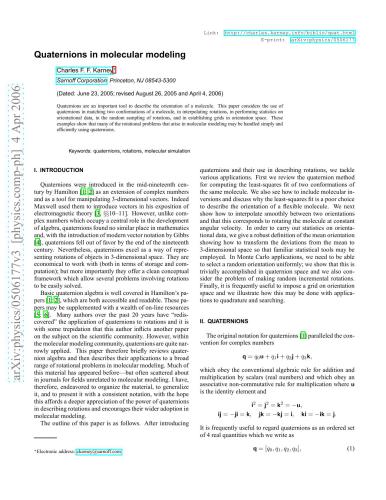 Quaternions in molecular modeling