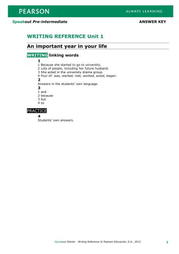 SpeakOut Pre-Intermediate Writing reference Extra