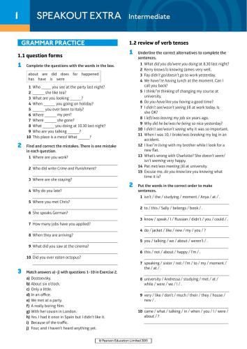 SpeakOut Intermediate Grammar practice Extra