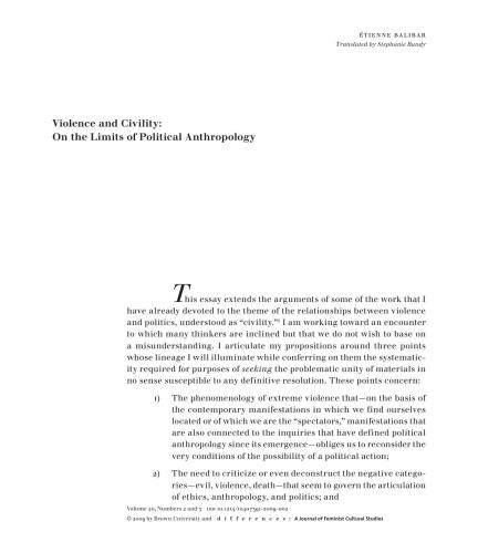 Violence and Civility: On the Limits of Political Anthropology