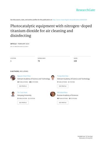 Photocatalytic equipment with nitrogen-doped titanium dioxide for air cleaning and disinfecting