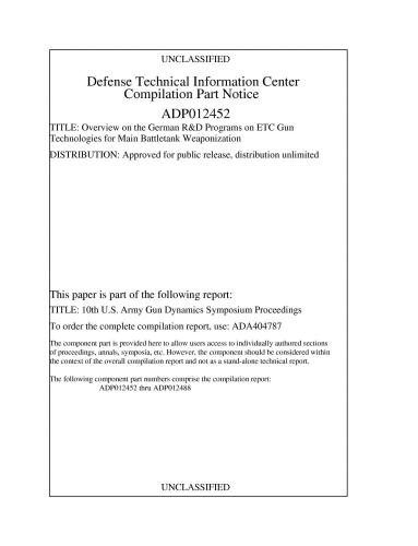 Overview on the German R&D Programs on ETC Gun Technologies for Main Battletank Weaponization