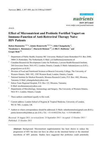 Effect of Micronutrient and Probiotic Fortified Yogurt on Immune-Function of Anti-Retroviral Therapy Naive HIV Patients