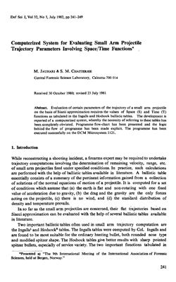 Computerized system for evaluating small arm projectile trajectory parameters involving space/time functions