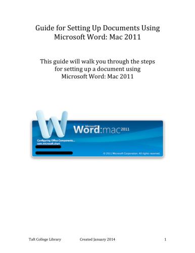 Guide for Setting Up Documents Using Microsoft Word: Mac 2011