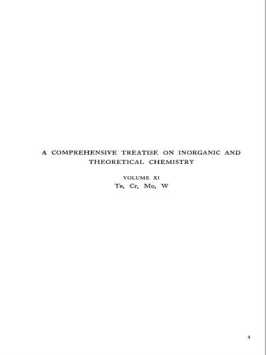 A Comprehensive Treatise on Inorganic and Theoretical Chemistry: volume 11. Te, Cr, Mo, W