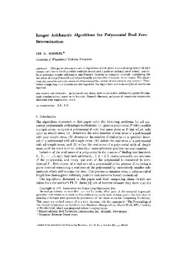 Integer arithmetic algorithms for polynomial zero determination