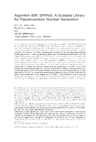 Algorithm 806. SPRNG, scalable pseudorandom number library