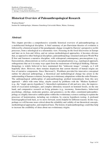 Handbook of Paleoanthropology: Vol I:Principles, Methods and Approaches Vol II:Primate Evolution and Human Origins Vol III:Phylogeny of Hominids