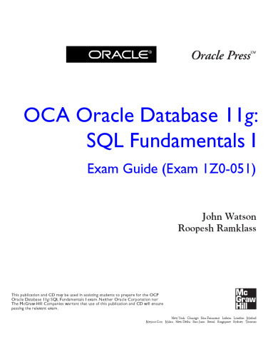 OCA Oracle Database 11g SQL Fundamentals I Exam Guide: Exam 1Z0-051