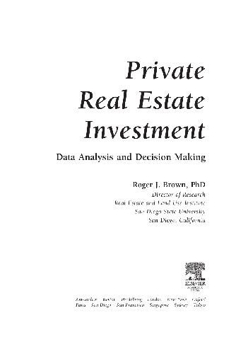 Private Real Estate Investment CD-ROM: Data Analysis and Decision Making