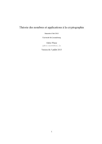 Théorie des nombres et applications à la cryptographie [Lecture notes]