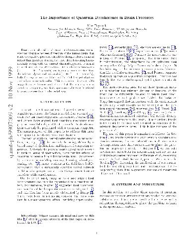 Importance of quantum decoherence in brain processes (quant-ph 9907009)