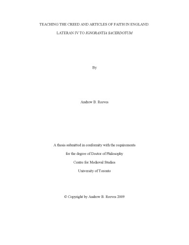 Teaching the Creed and Articles of Faith in England: Lateran IV to Ignorantia sacerdotum