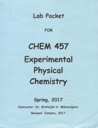 Lab Packet for Chem 457 Experimental Physical Chemistry