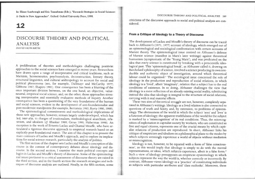 Discourse Theory and Political Analysis