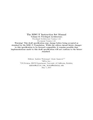 The RISC-V Instruction Set Manual: Volume II: Privileged Architecture