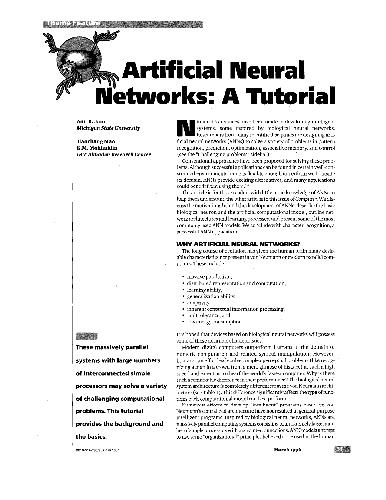 Artificial Neural Networks - A Tutorial