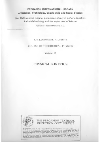 Course Of Theoretical Physics Volume 10 Physical Kinetics