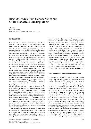 Encyclopedia of Nanoscience and Nanotechnology, Ring Structures from Nanoparticles and Other Nanoscale Building Blocks, Zhen Liu, M.Dekker