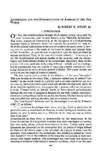 Archeology and the Domestication of Animals in the Old World