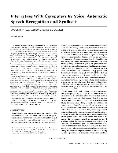 Interacting with Computers by Voice Automatic Speech Recognition and Synthesis