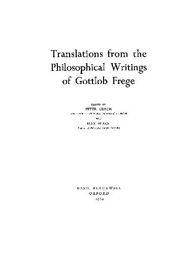 Translations from the Philosophical Writings of Gottlob Frege