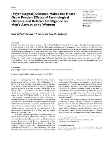 (Psychological) Distance Makes the Heart Grow Fonder: Effects of Psychological Distance and Relative Intelligence on Men’s Attraction to Women