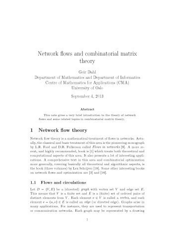 Network flows and combinatorial matrix theory [lecture notes]