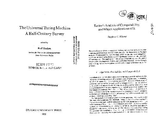 Turing's Analysis of Computability and Major Applications of it (Oxford