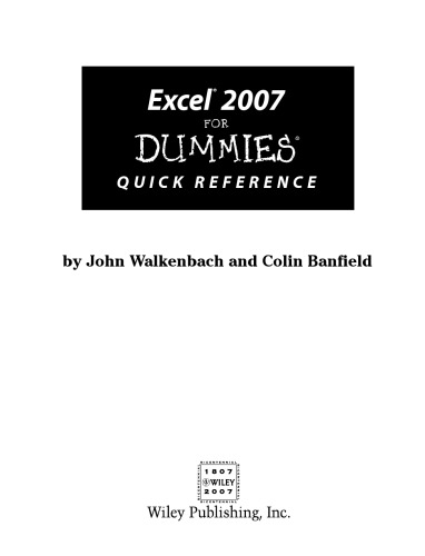 Excel 2007 For Dummies Quick Reference