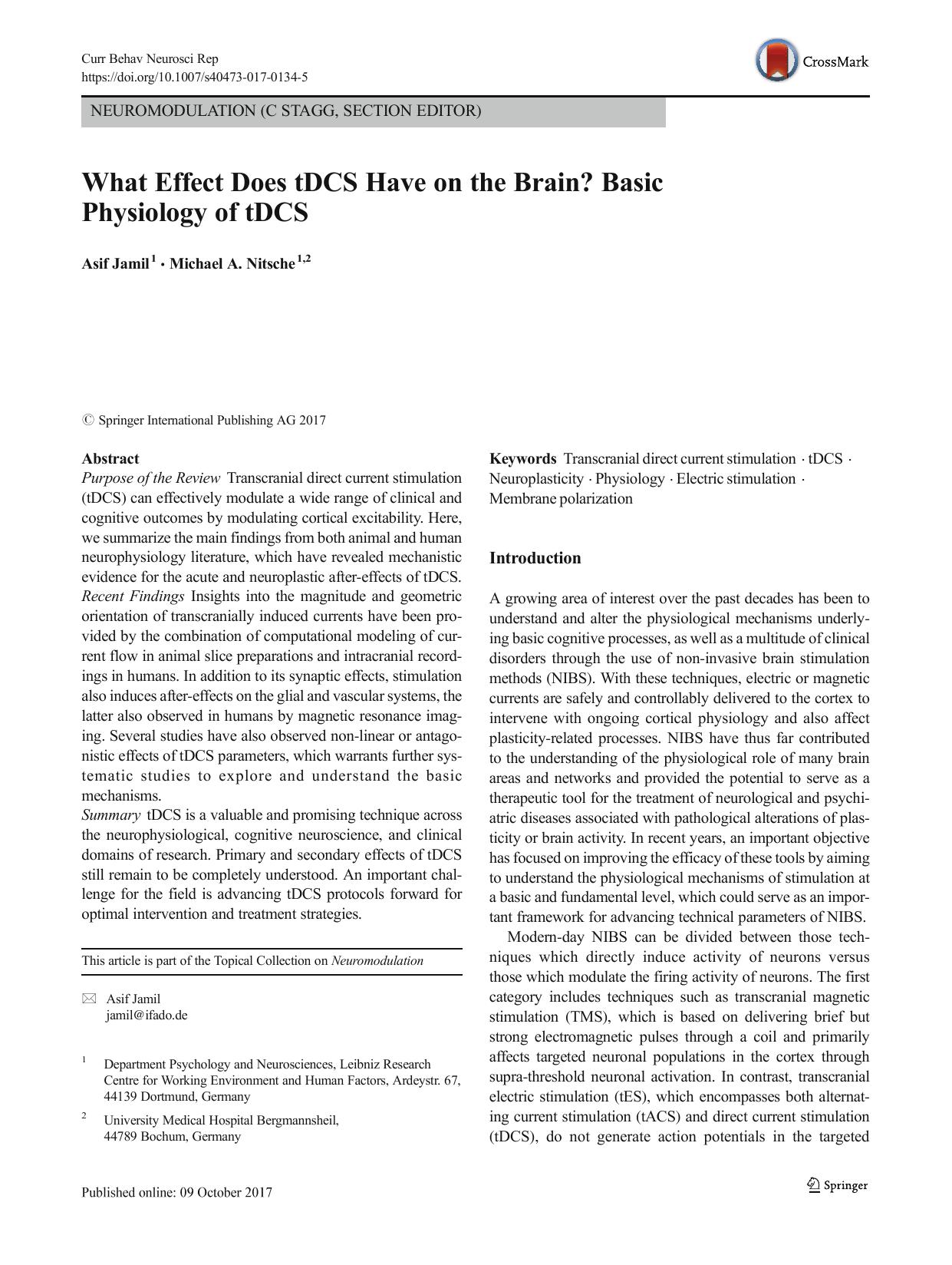 What Effect Does tDCS Have on the Brain? Basic Physiology of tDCS