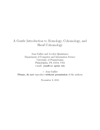 A gentle introduction to homology, cohomology, and sheaf cohomology