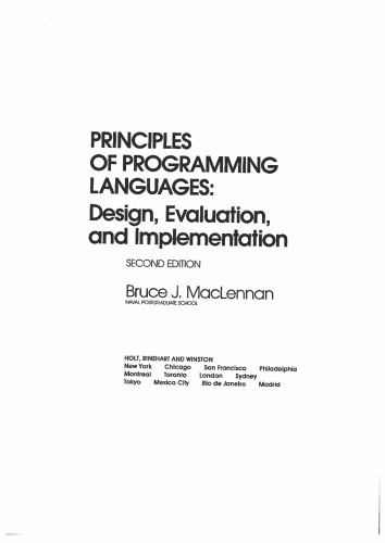 Principles of Programming Languages: Design, Evaluation, and Implementation