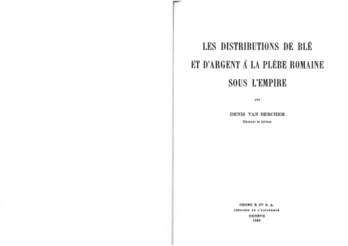 Les distributions de blé et d’argent à la plèbe romaine sous l’Empire